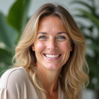 Smiling woman in her late 40s after achieving a wellness goal