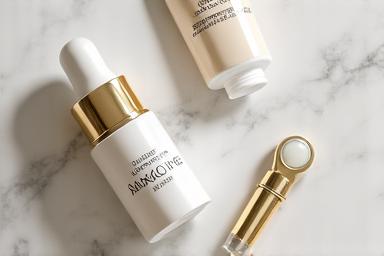 Elegant display of anti-aging skincare products on a vanity.