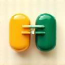 Two pills interacting, symbolizing medication interaction warnings.