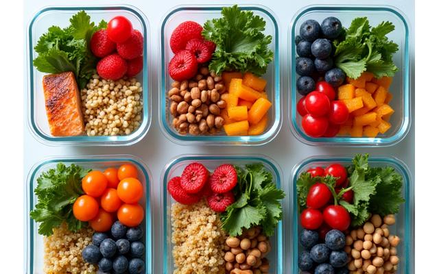 A balanced, vibrant meal prep showing diverse healthy foods, symbolizing personalized nutrition.