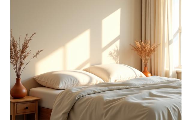 Bedroom with organic cotton sheets and natural light