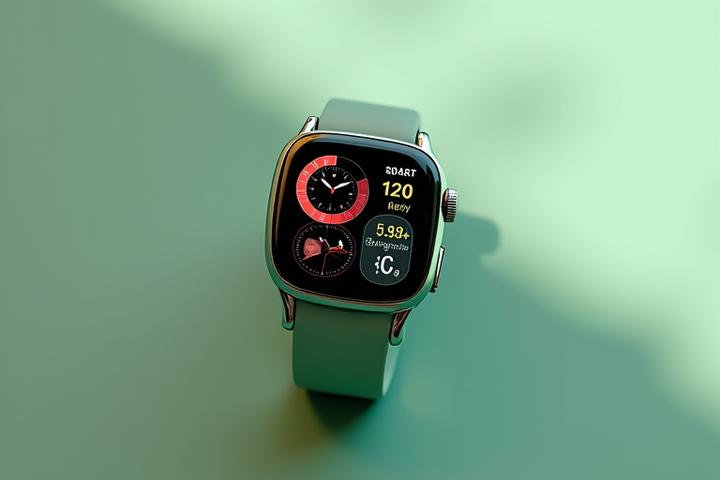 Elegant smartwatch displaying health metrics on a clean background, representing advanced health technology.